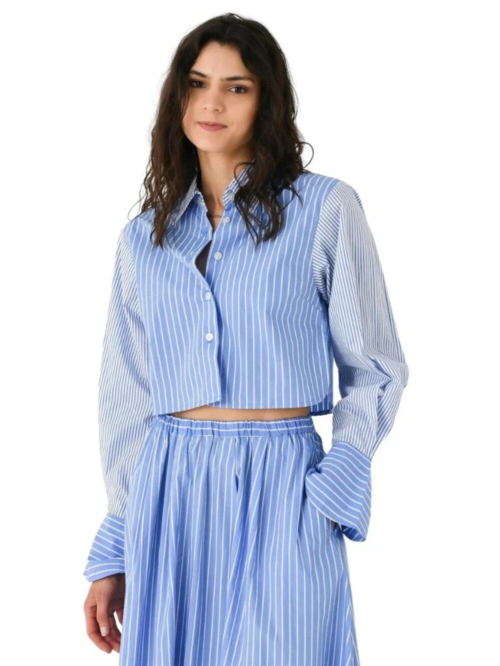 NWT Faithfull Parmio Cropped Button Down Shirt Baratti Pelosa Stripe Size Large